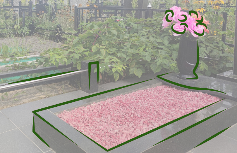 Оформление цветника на кладбище: декор галькой