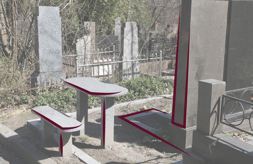 Скамейки и столики у могил